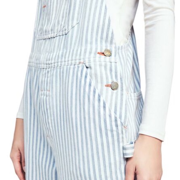 425. FAHERTY Denim Conductors Stripe Overalls $188 GUC XS - Picture 3 of 6